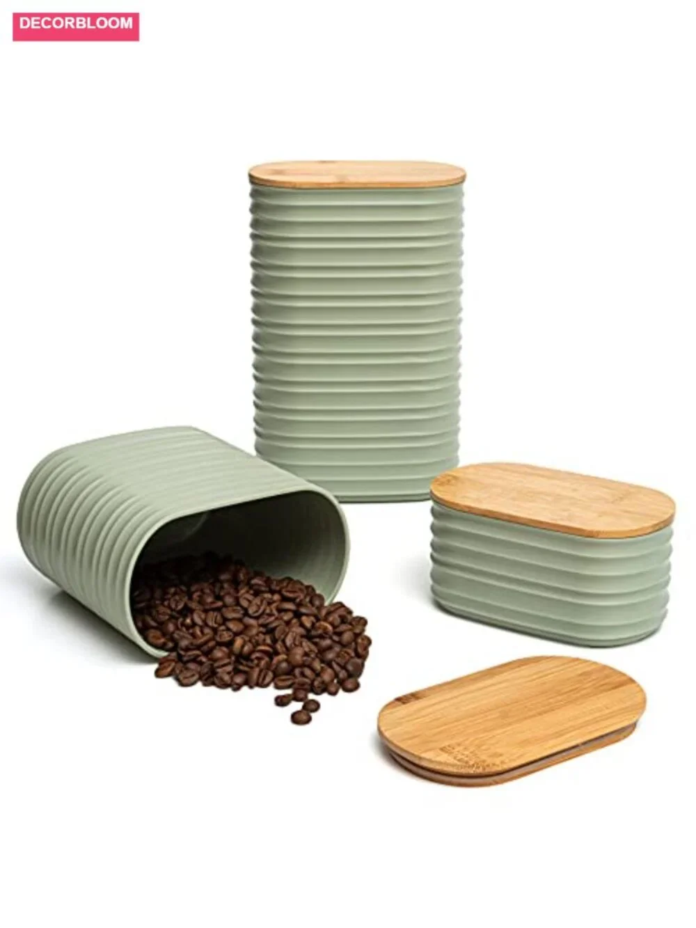 3-Piece Airtight Plastic Food Storage Canister Set with Bamboo Lids